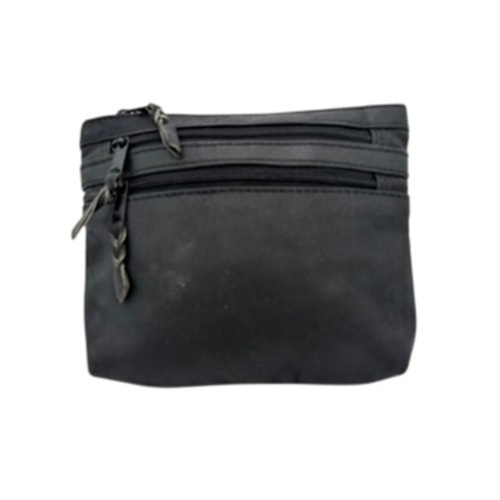 Emily Ann of Boca Raton Black Leather Triple Zip Pouch Organizer Bag